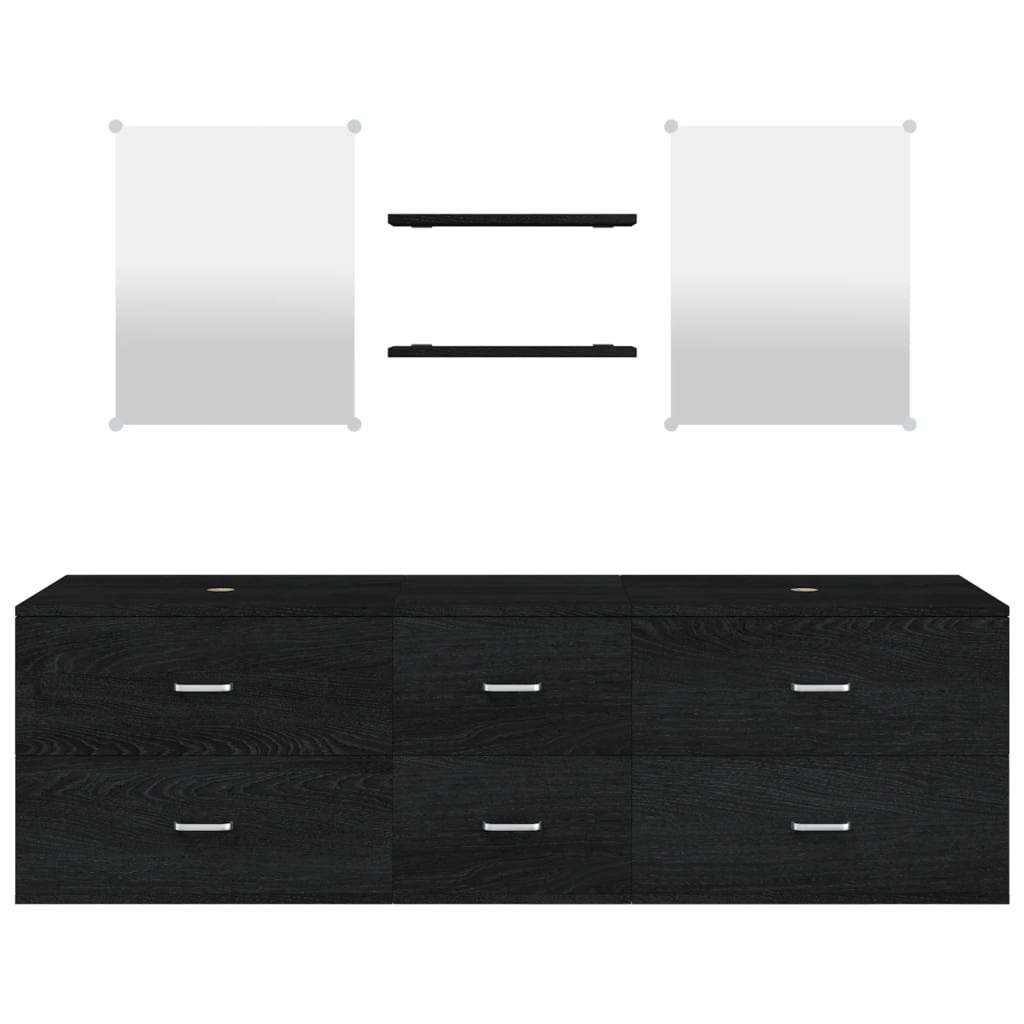 Bathroom furniture set, 5 pieces, black, processed wood