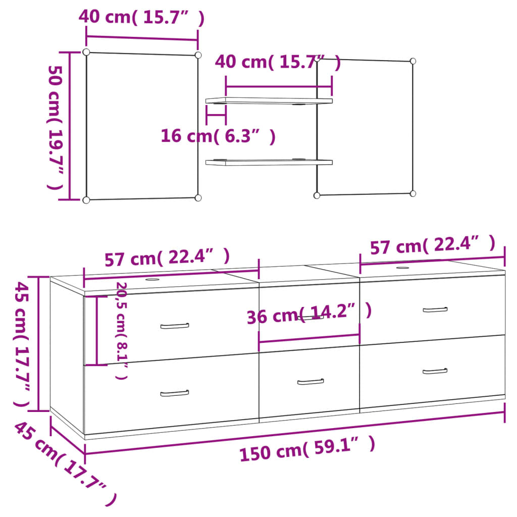 Bathroom furniture set, 5 pieces, black, processed wood