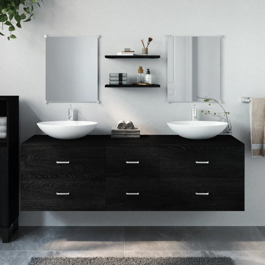 Bathroom furniture set, 5 pieces, black, processed wood