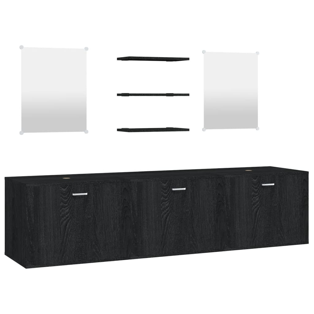 Set mobilier de baie, 6 piese, negru, lemn prelucrat