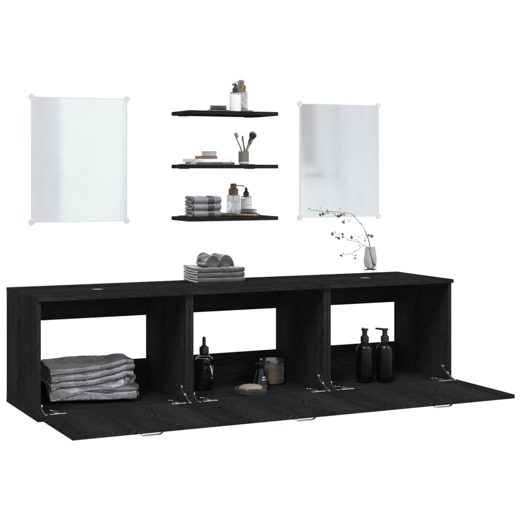 Set mobilier de baie, 6 piese, negru, lemn prelucrat