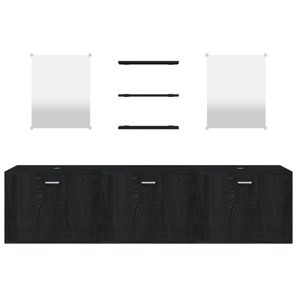 Set mobilier de baie, 6 piese, negru, lemn prelucrat