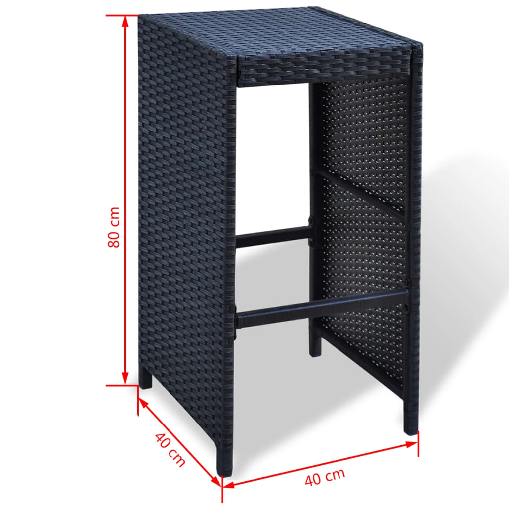 Set mobilier bar de grădină cu perne, 7 piese, negru, poliratan