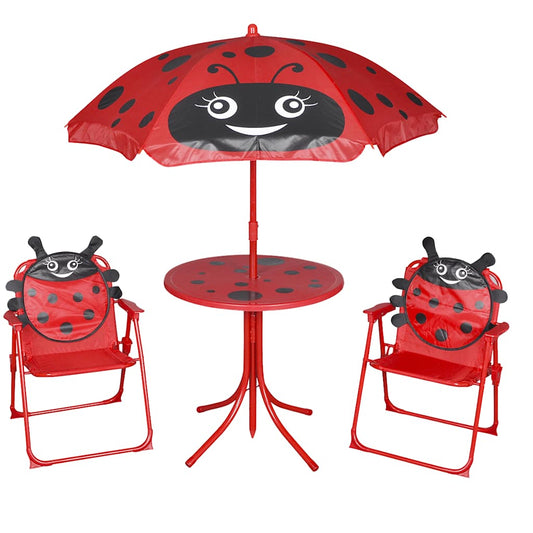 Children's garden bistro set with umbrella, 3 pieces, red