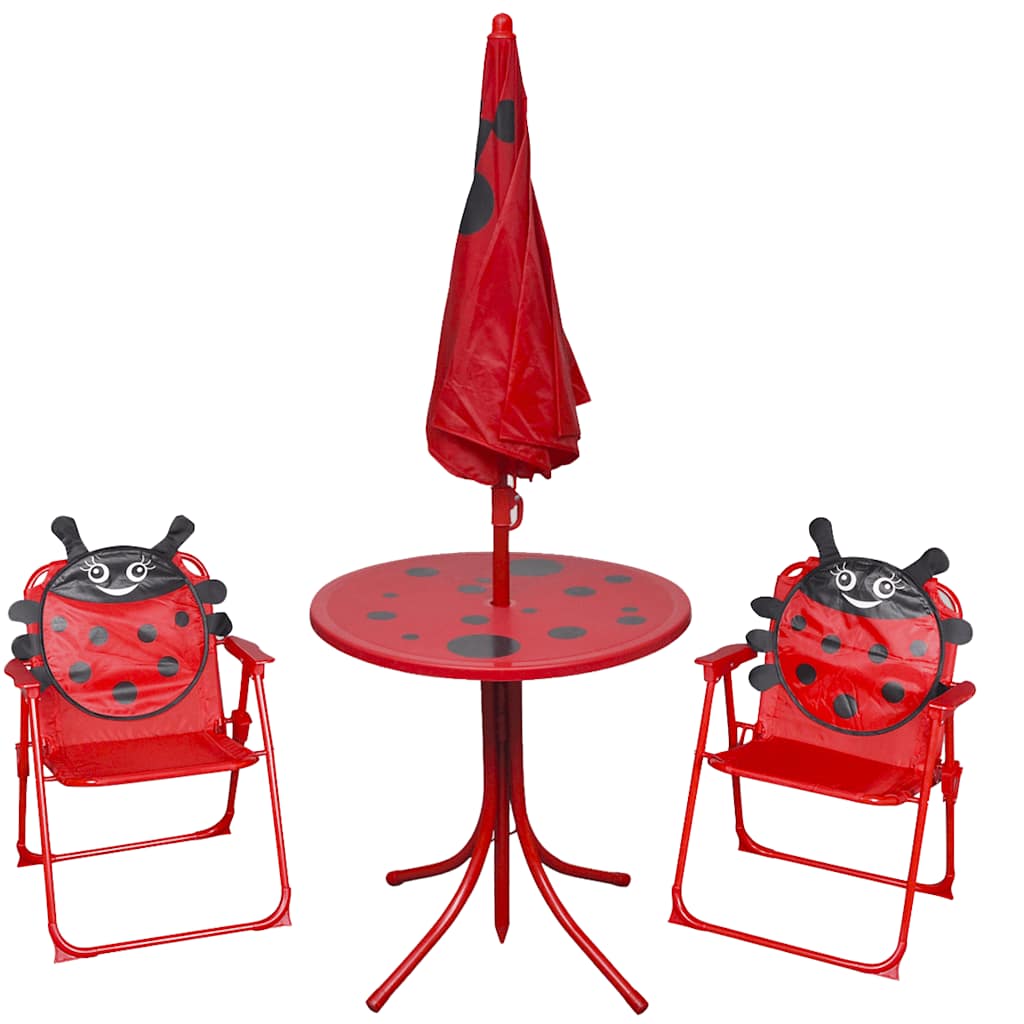 Children's garden bistro set with umbrella, 3 pieces, red