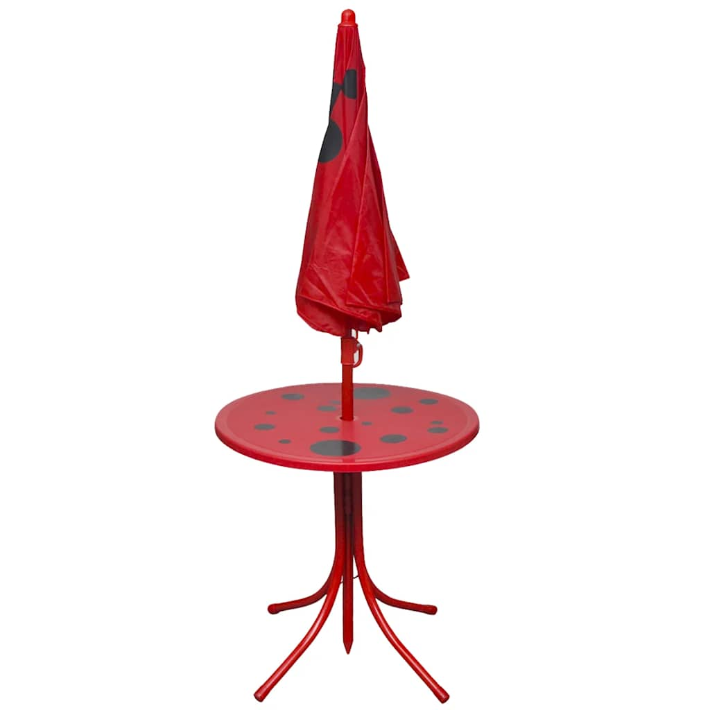 Children's garden bistro set with umbrella, 3 pieces, red