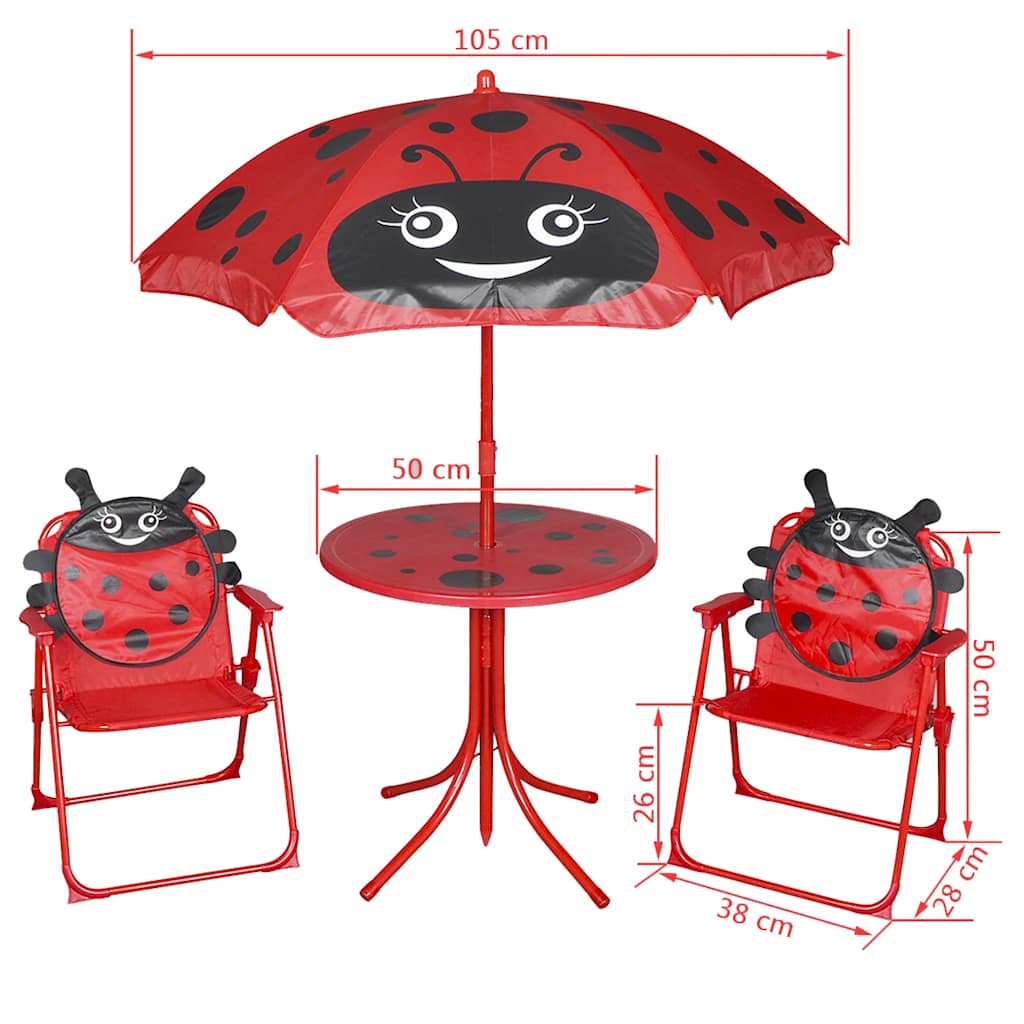 Children's garden bistro set with umbrella, 3 pieces, red