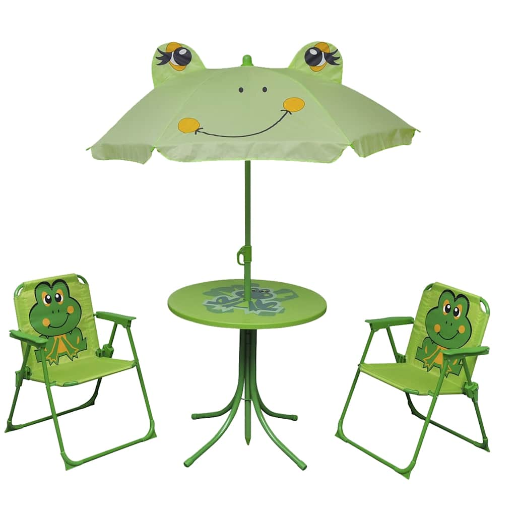 Children's garden bistro set with umbrella, 3 pieces, green