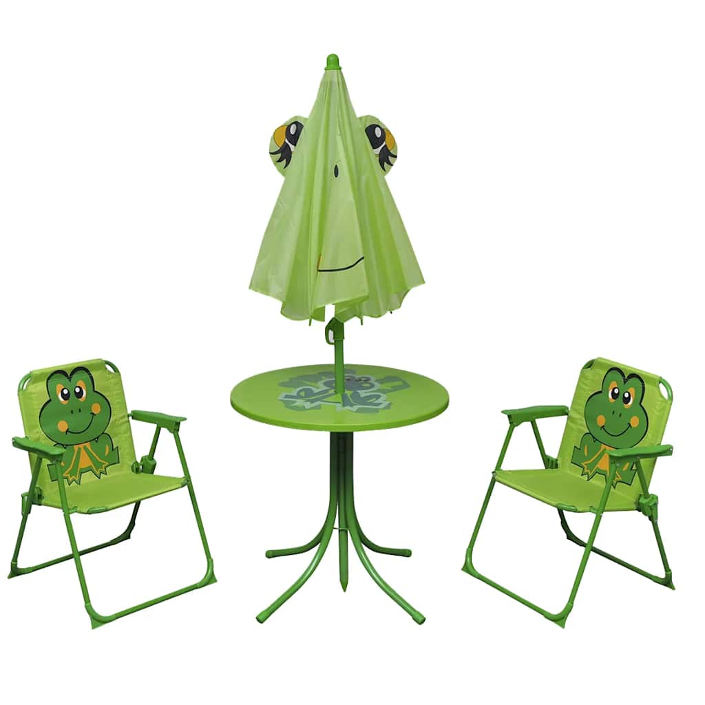 Children's garden bistro set with umbrella, 3 pieces, green