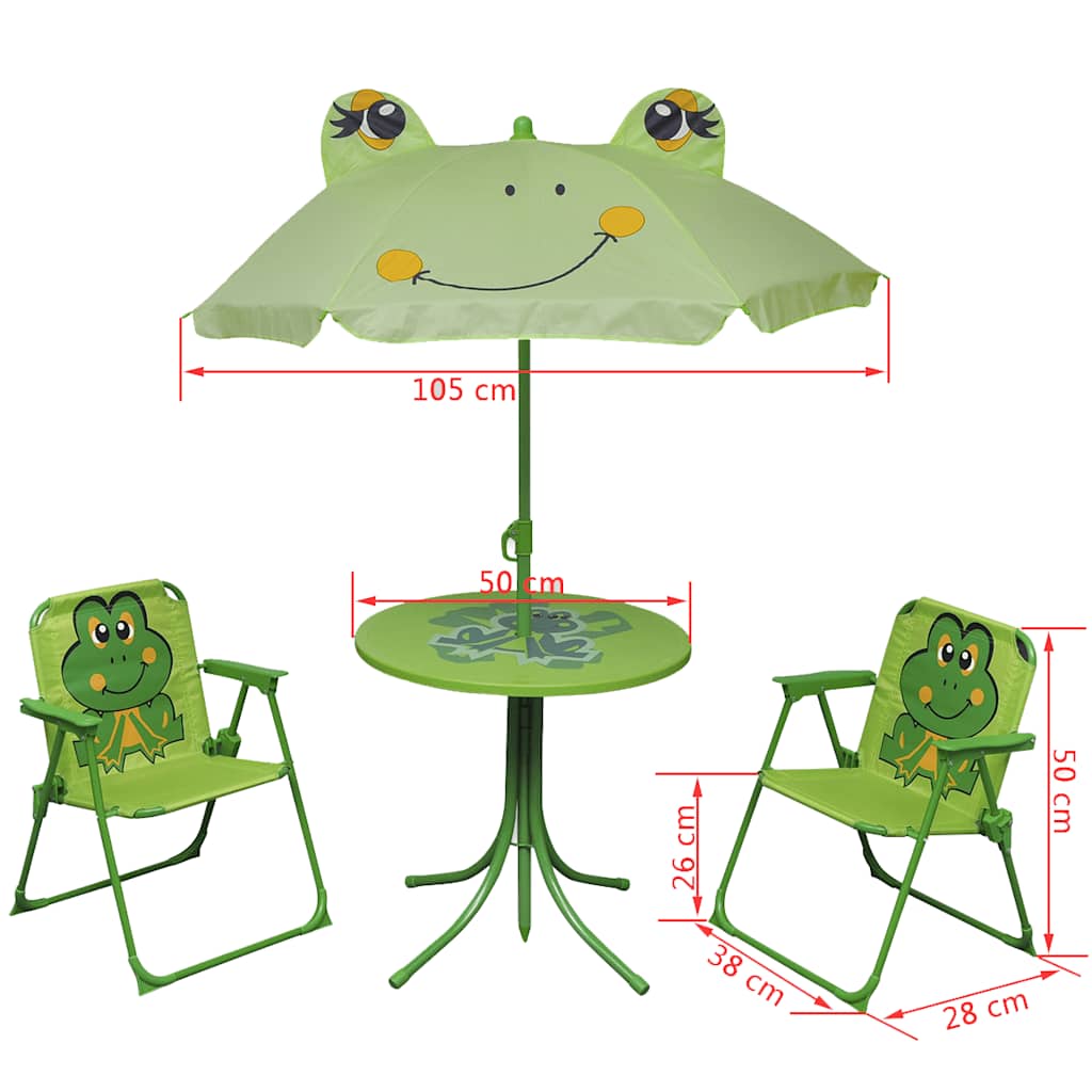 Children's garden bistro set with umbrella, 3 pieces, green