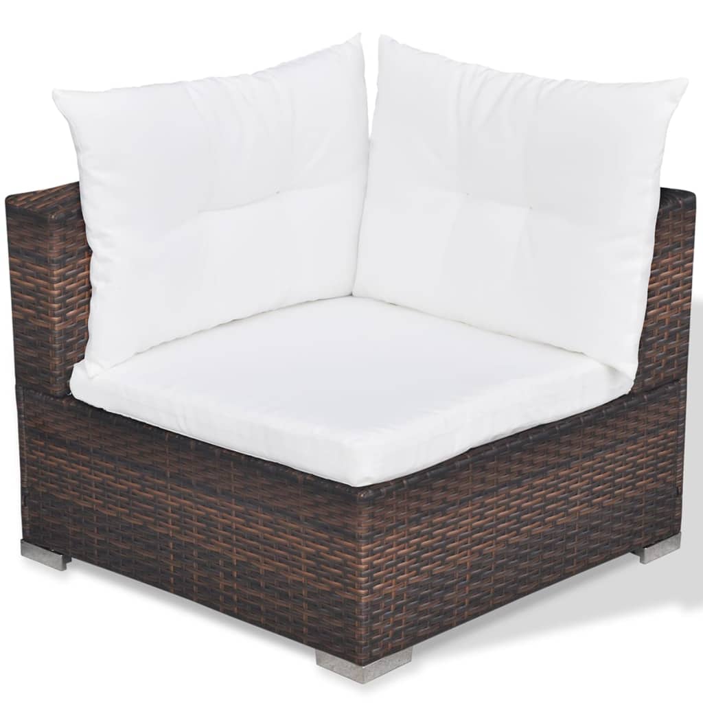 Garden furniture set with cushions, 5 pieces, brown, polyrattan