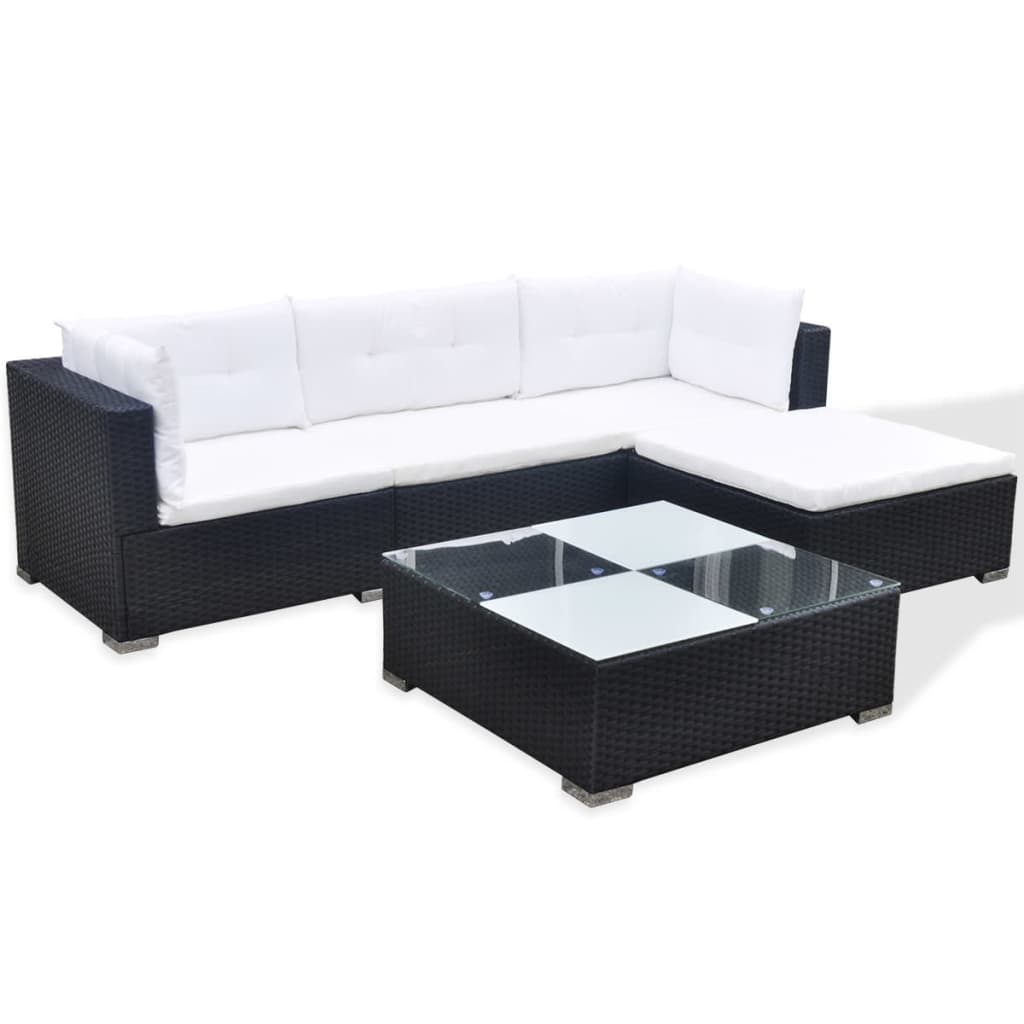 5-piece garden furniture set with cushions, black, polyrattan