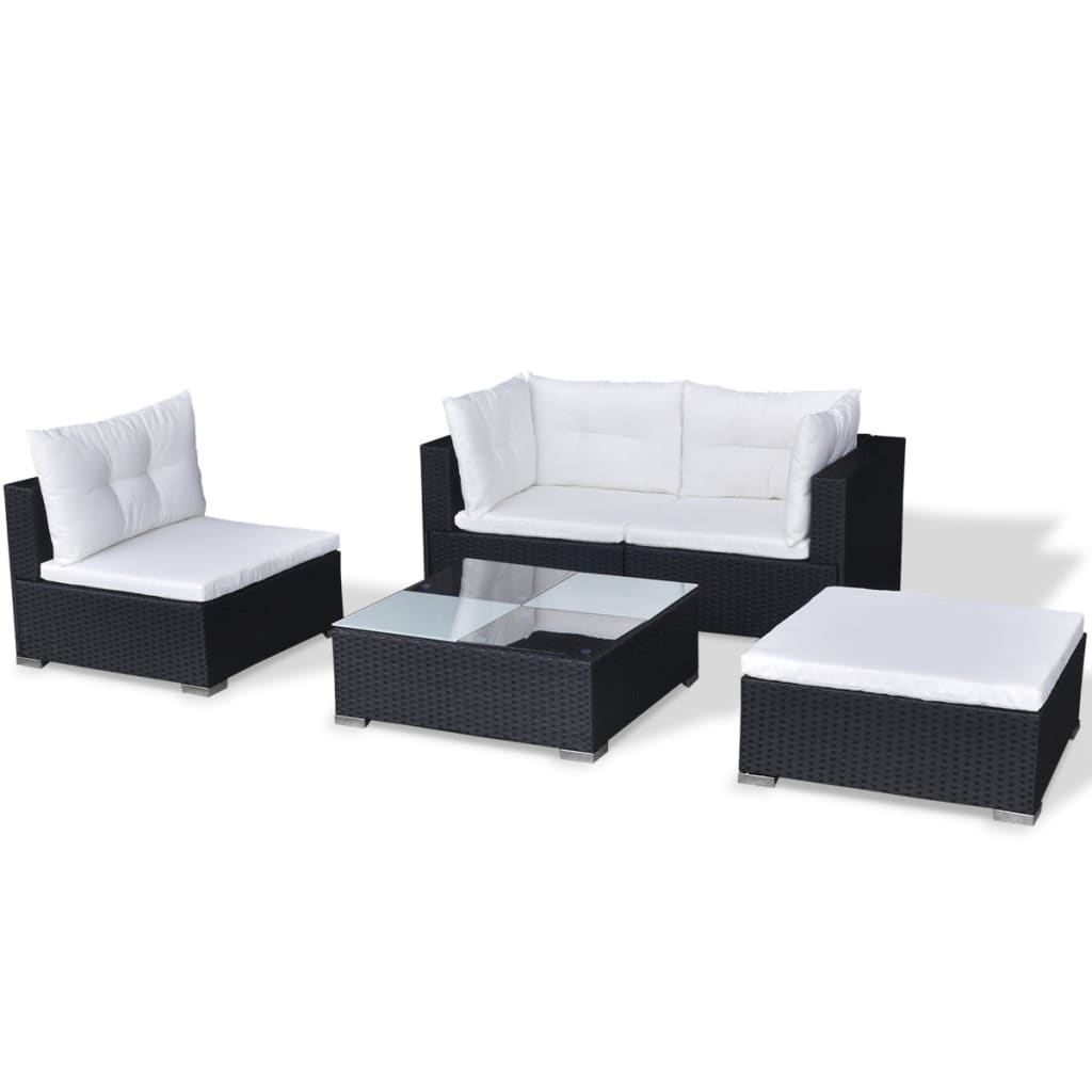 5-piece garden furniture set with cushions, black, polyrattan