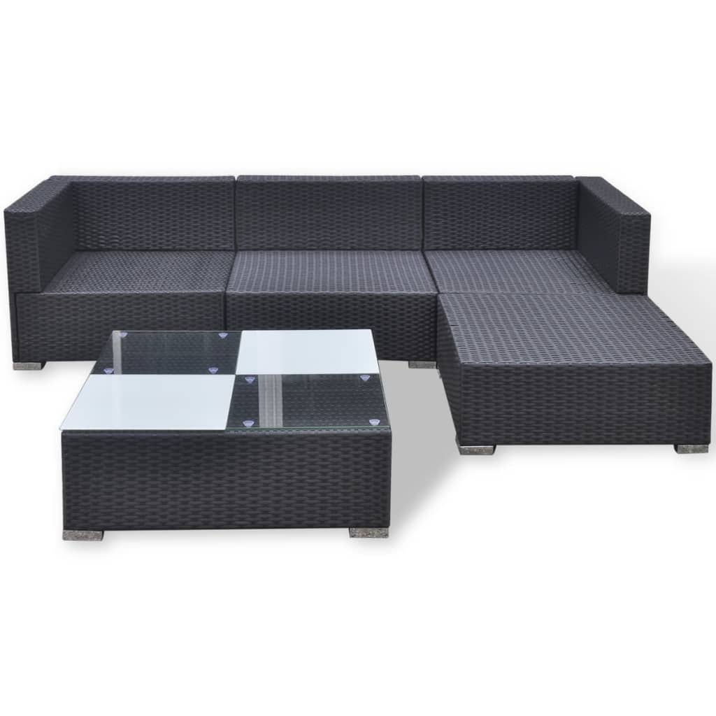 5-piece garden furniture set with cushions, black, polyrattan