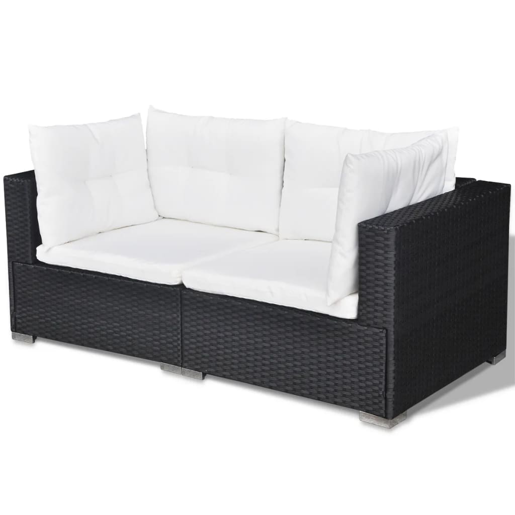 Garden furniture set with cushions, 6 pieces, black, polyrattan