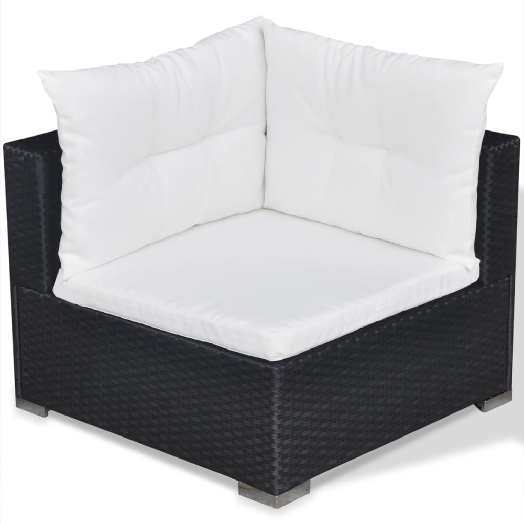 Set mobilier de grădină cu perne, 6 piese, negru, poliratan