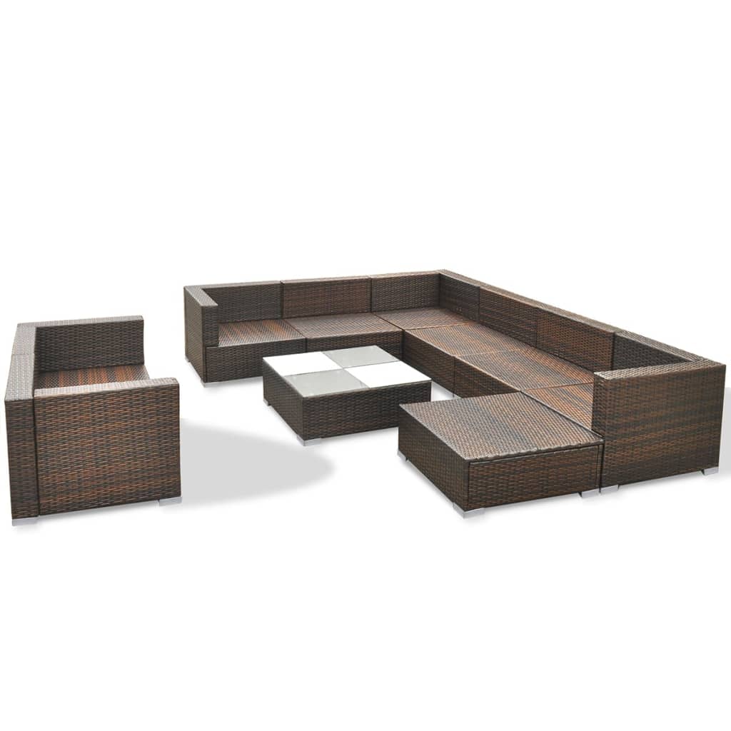 Garden furniture set with cushions, 10 pieces, brown, polyrattan