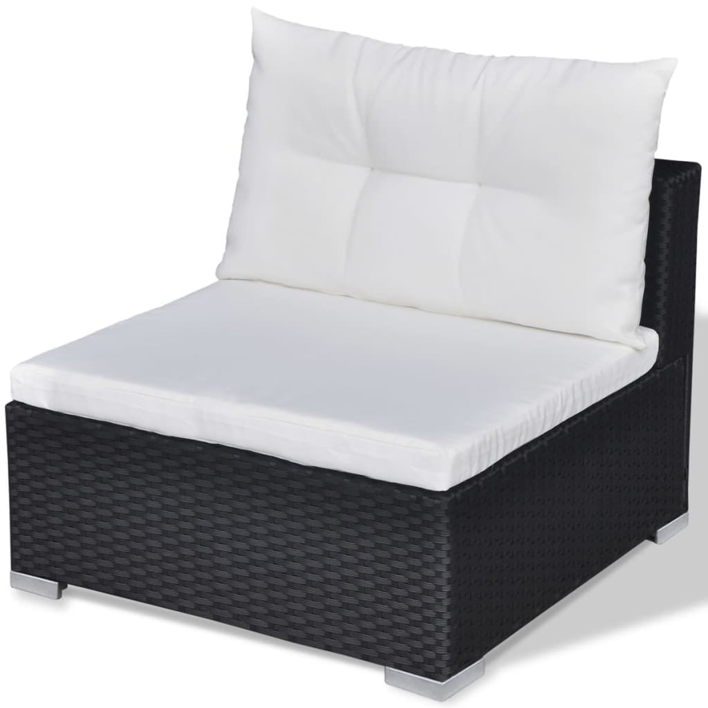 Set mobilier de grădină cu perne, 10 piese, negru, poliratan