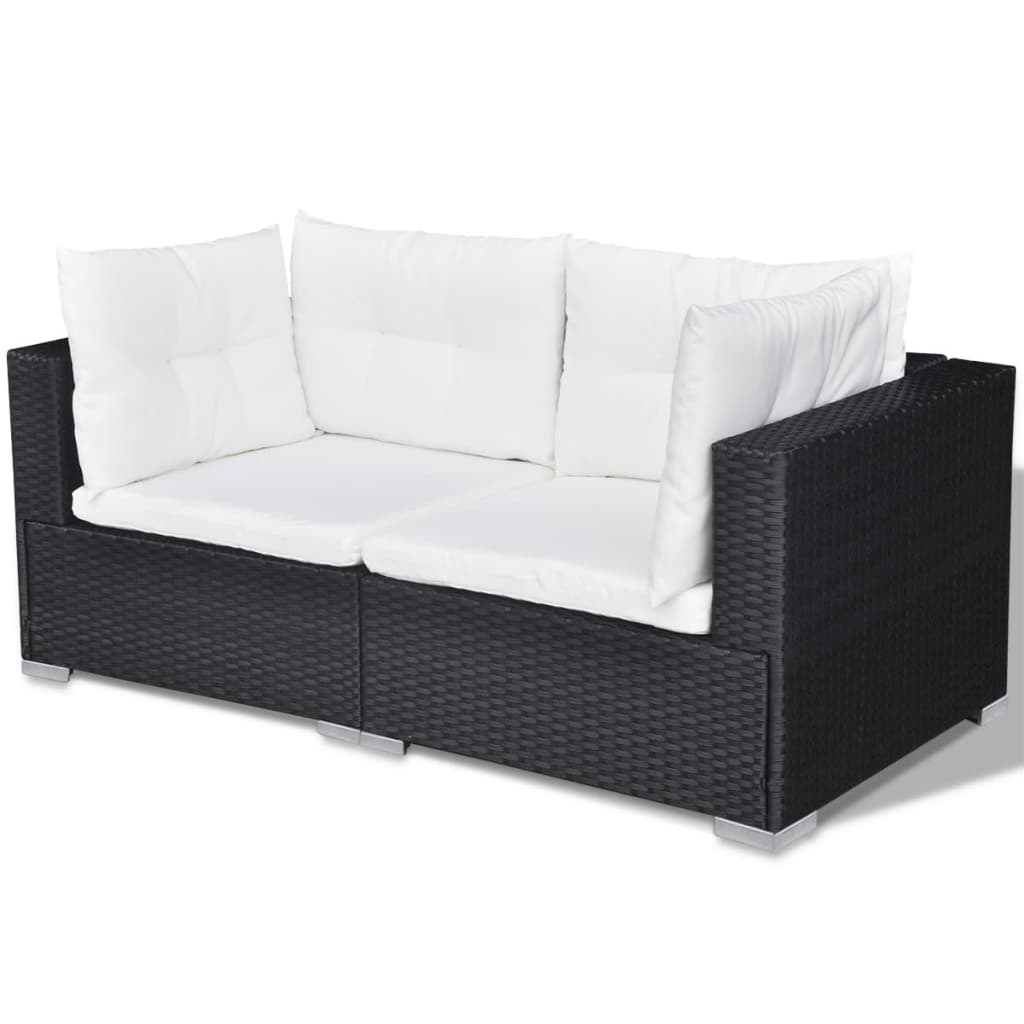 Garden furniture set with cushions, 10 pieces, black, polyrattan