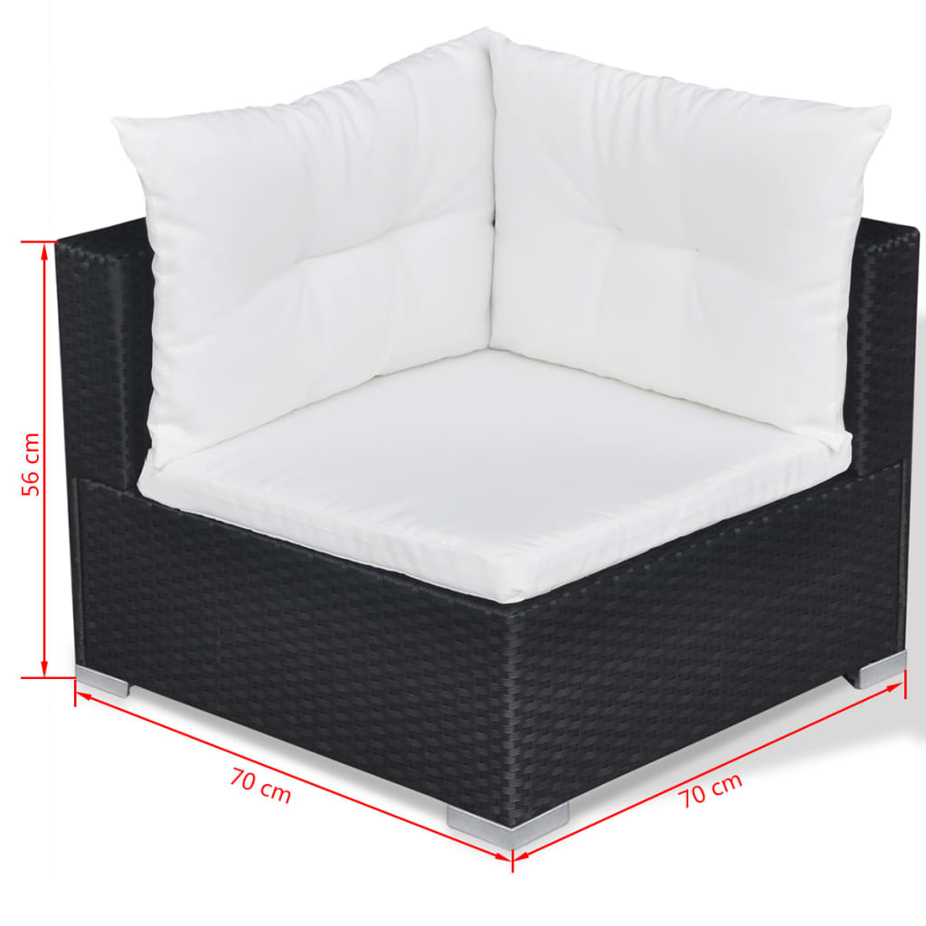 Set mobilier de grădină cu perne, 10 piese, negru, poliratan