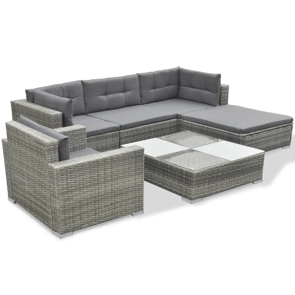 6-piece garden furniture set with cushions, grey, polyrattan