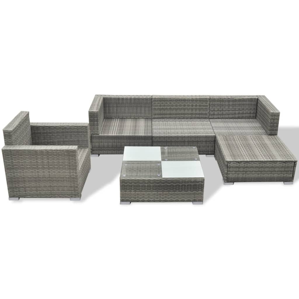 6-piece garden furniture set with cushions, grey, polyrattan