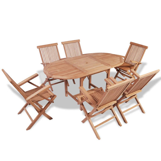 Unsealed outdoor furniture set, 7 pieces, solid teak wood