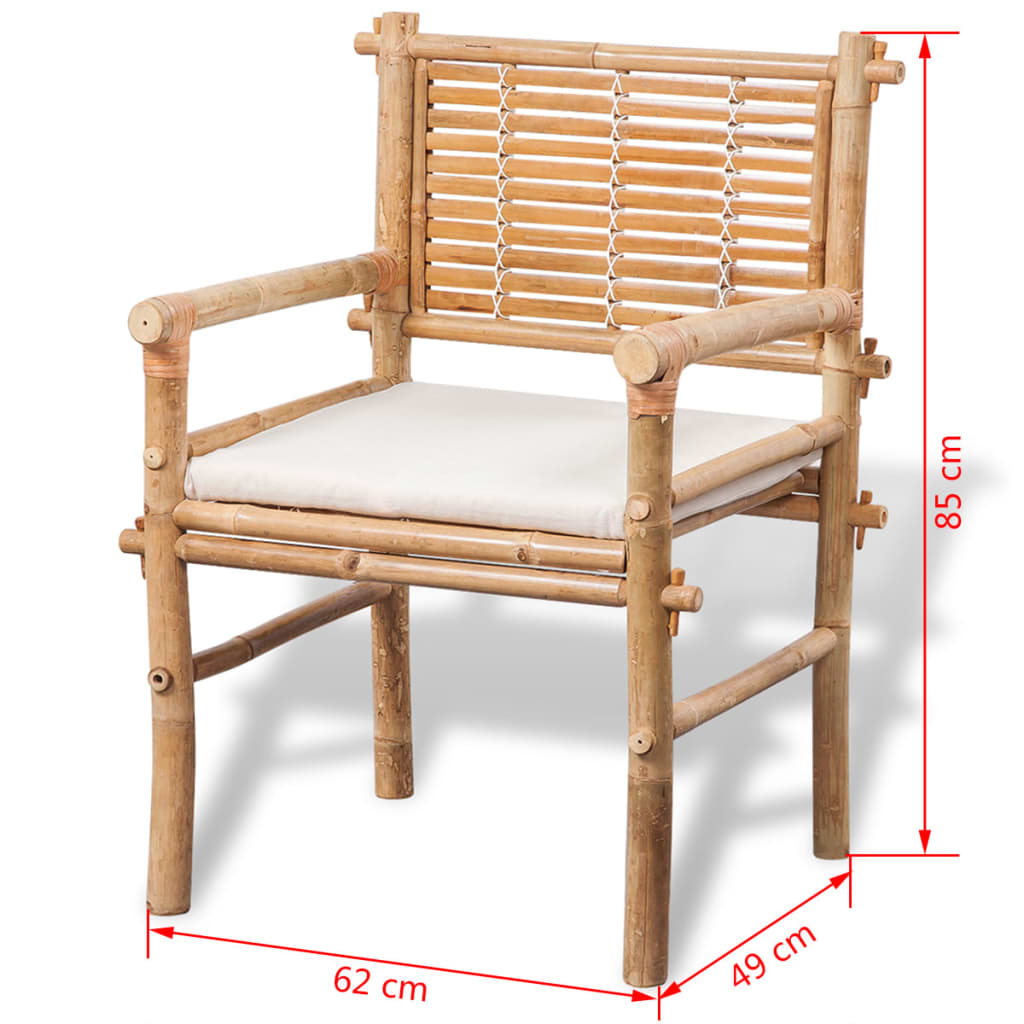 Set mobilier bistro cu perne, 3 piese, bambus