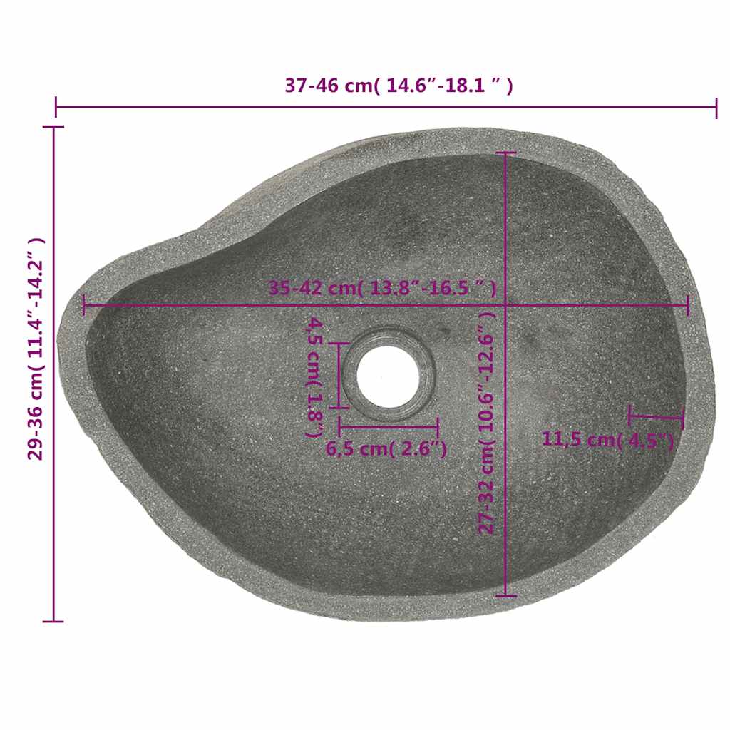 Chiuvetă din piatră de râu, (37-46)x(29-36) cm, oval