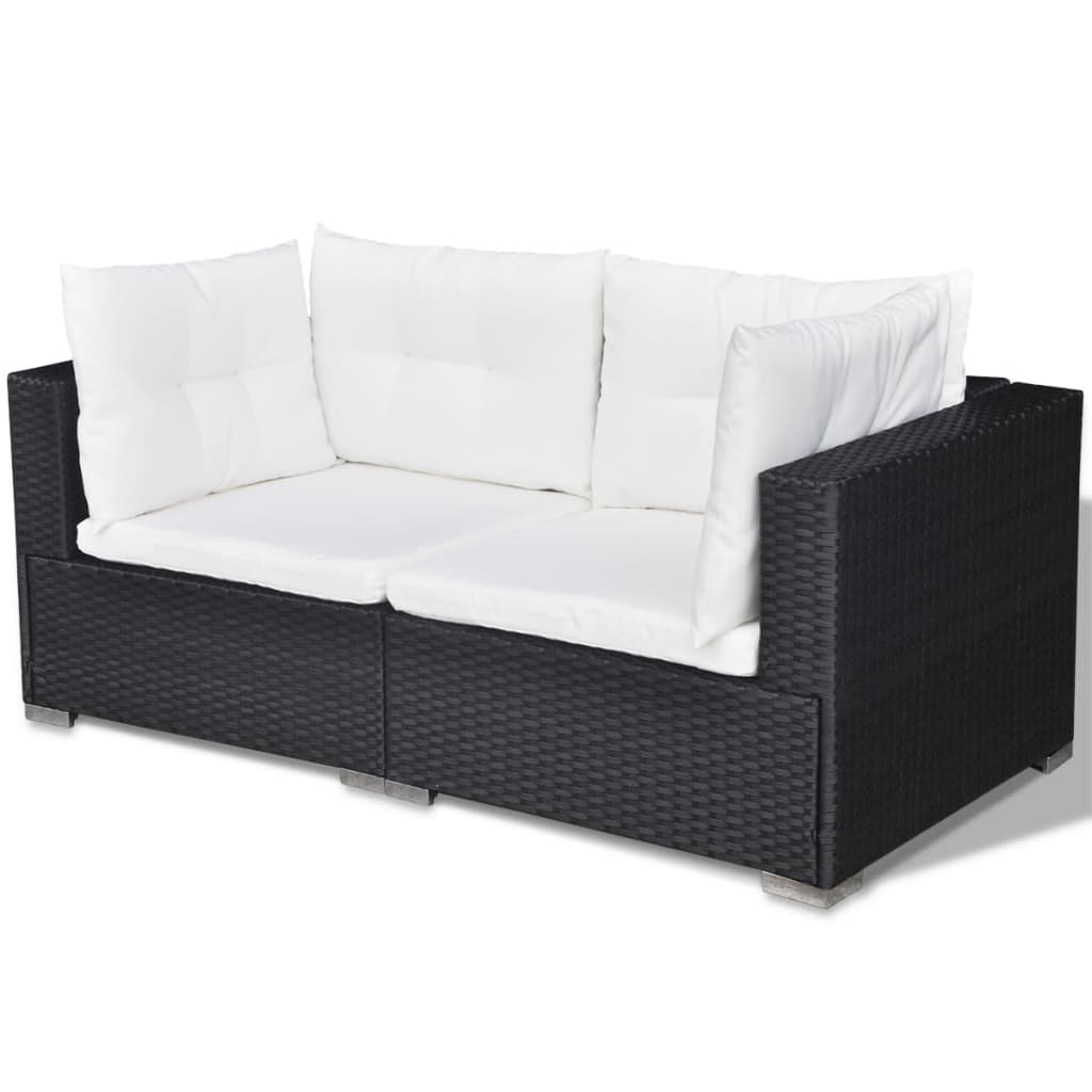 5-piece garden furniture set with cushions, black, polyrattan