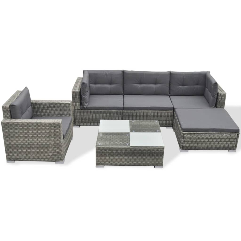 6-piece garden furniture set with cushions, grey, polyrattan