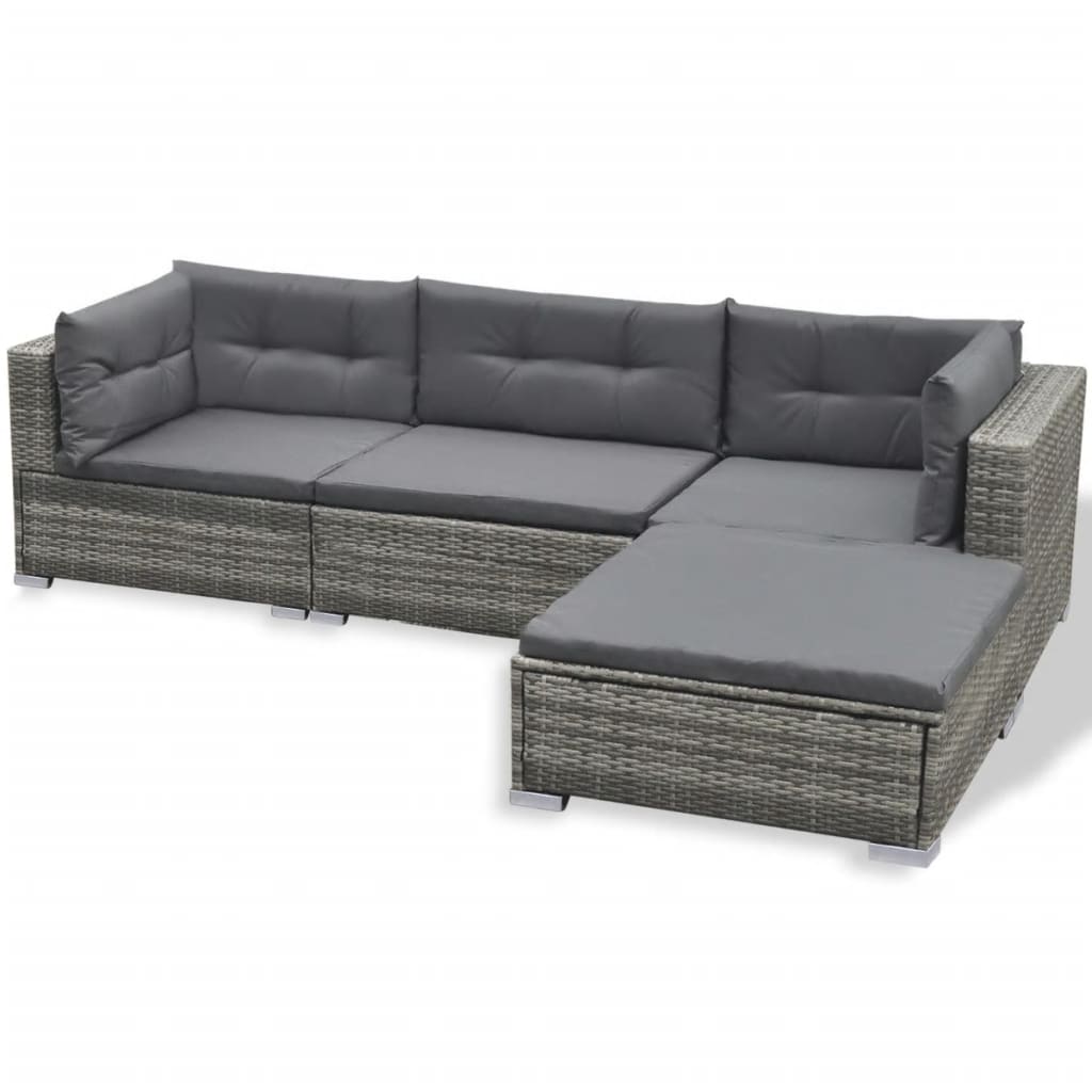 6-piece garden furniture set with cushions, grey, polyrattan