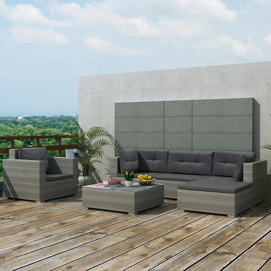 6-piece garden furniture set with cushions, grey, polyrattan