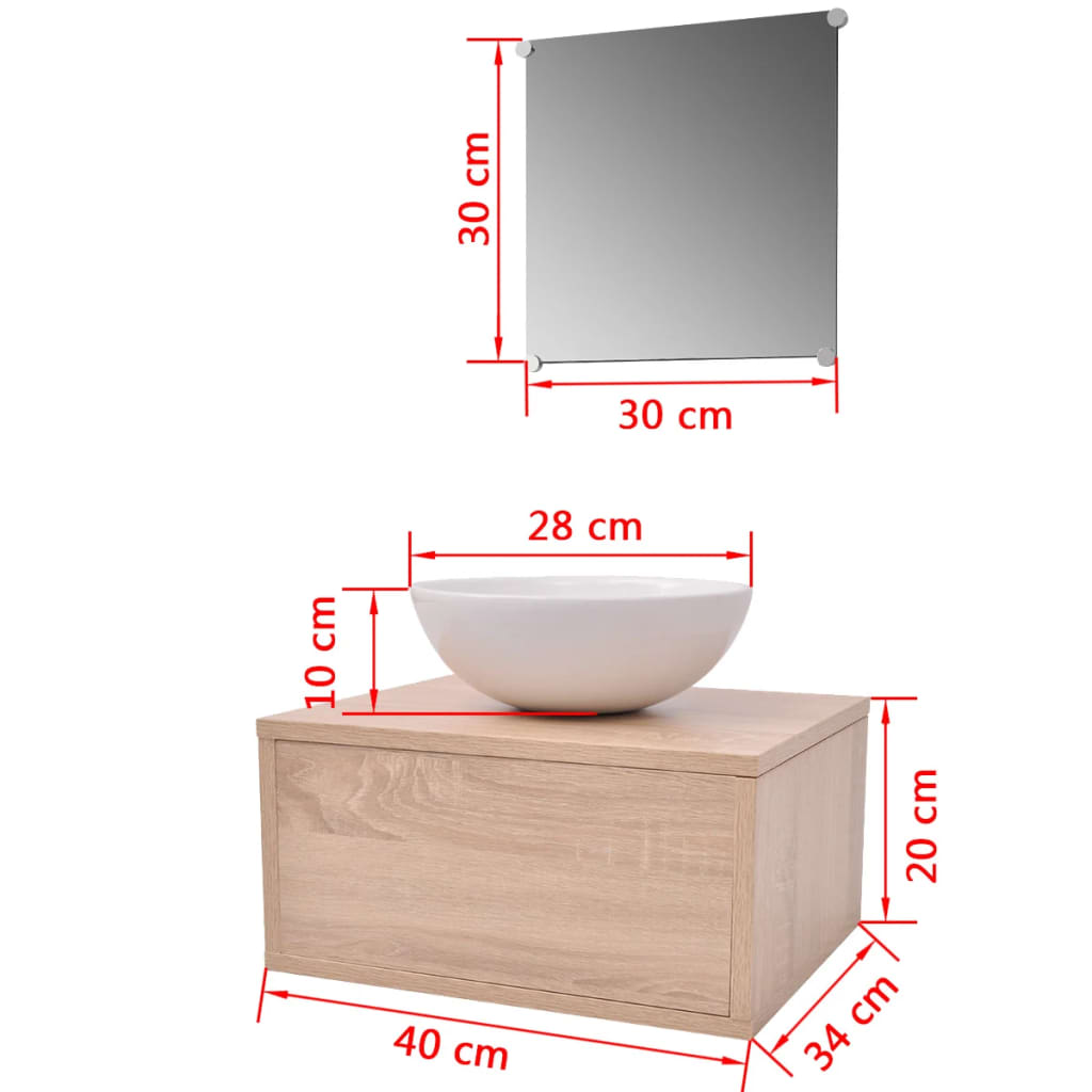 Bathroom furniture set, 3 pieces, beige, with sink