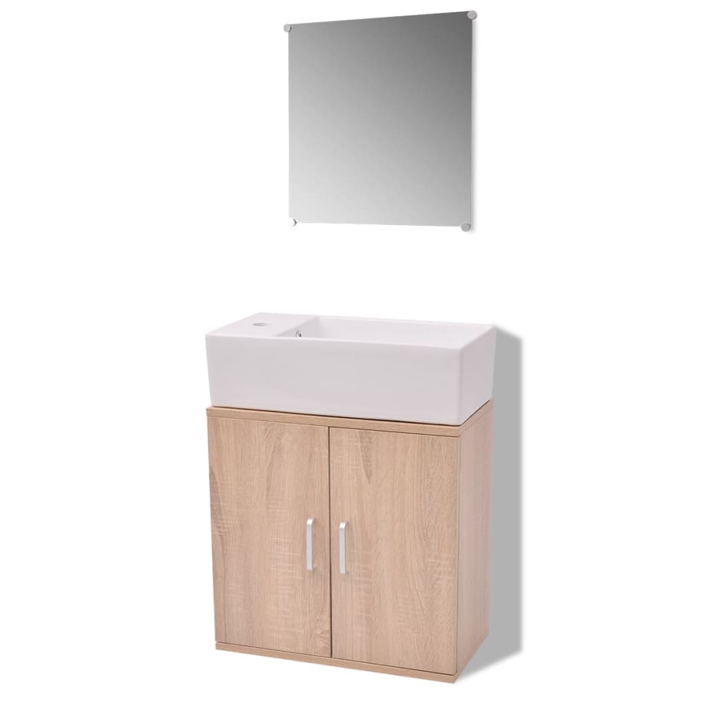 3-piece bathroom furniture set with sink included, Beige