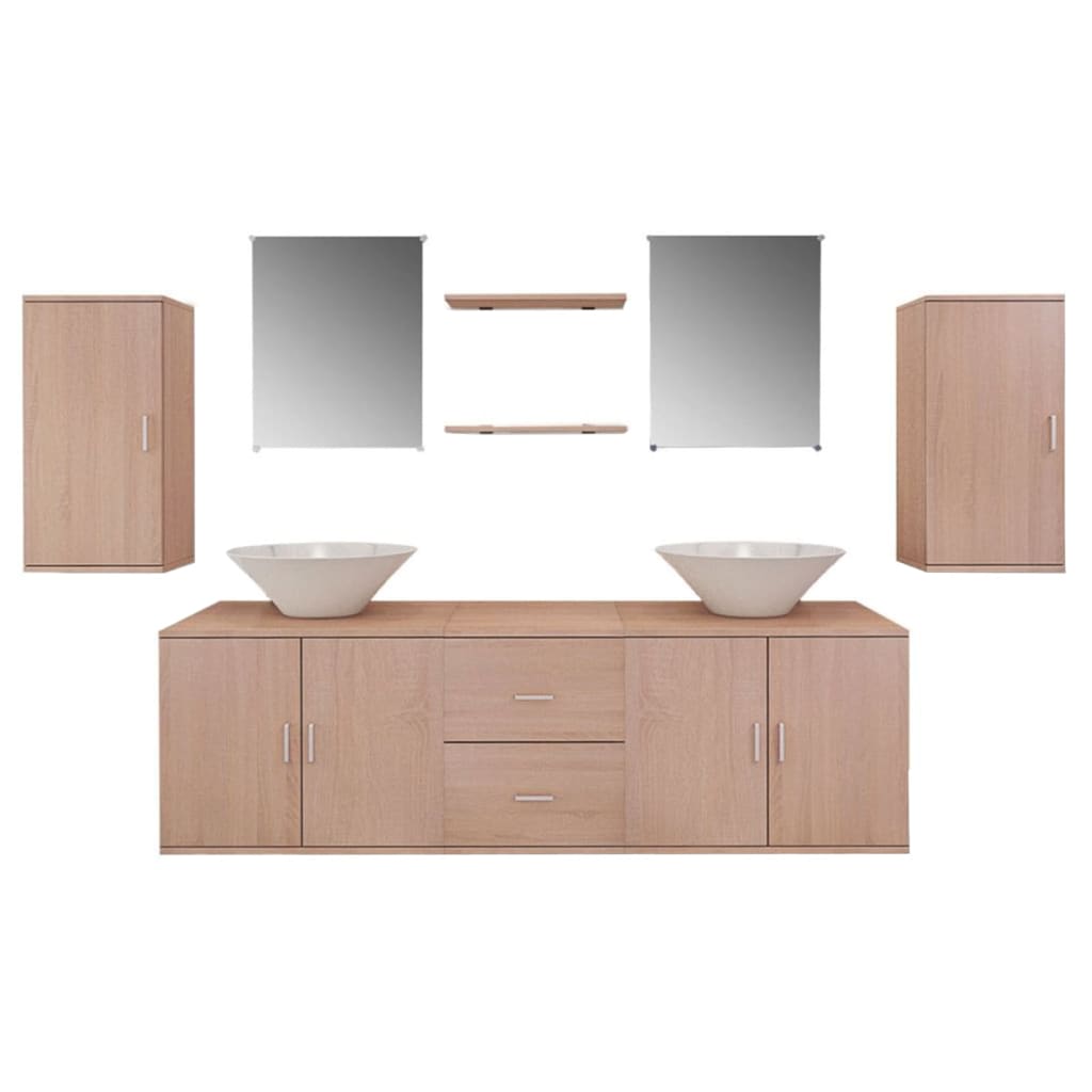 9-piece bathroom furniture set with sinks included, Beige