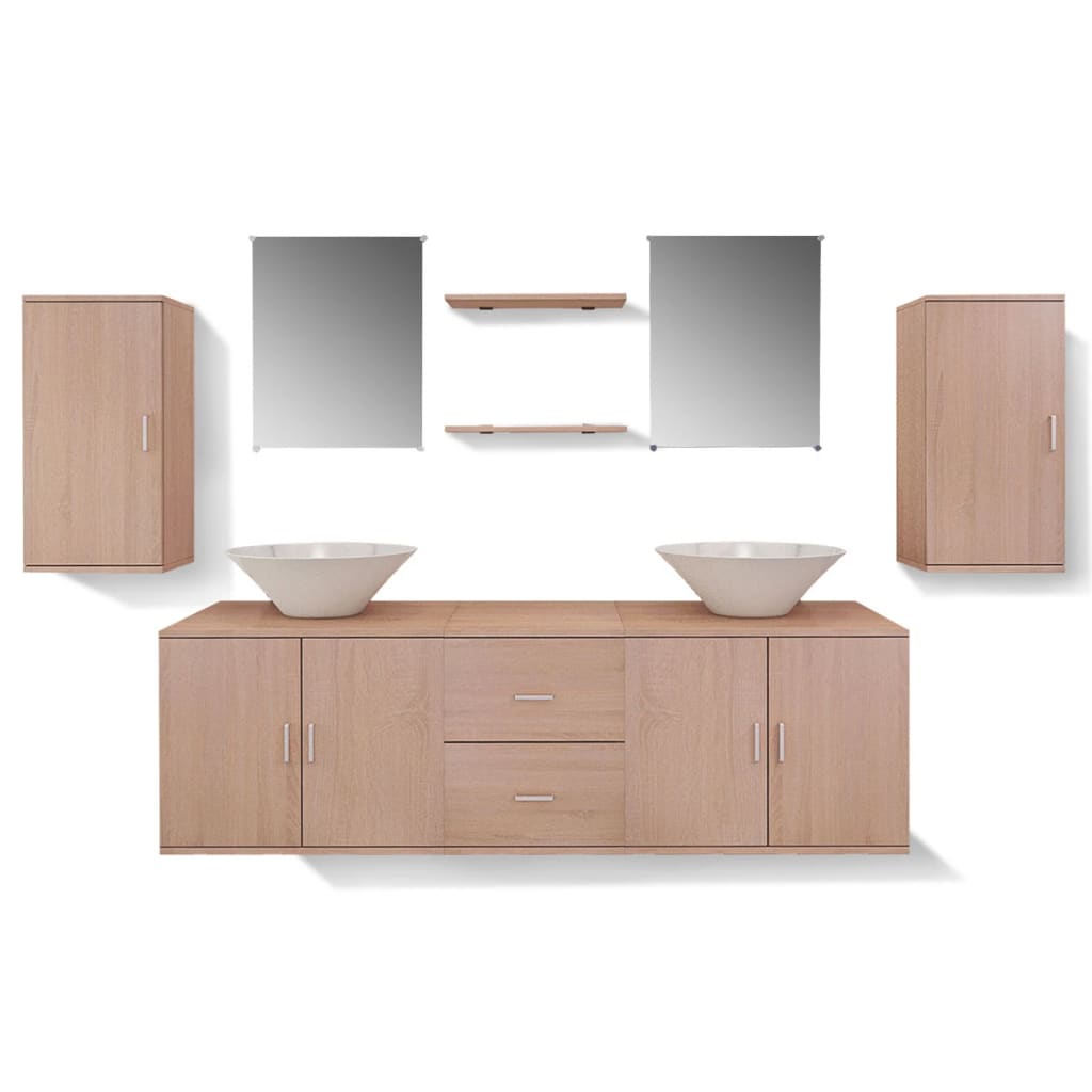 9-piece bathroom furniture set with sinks included, Beige