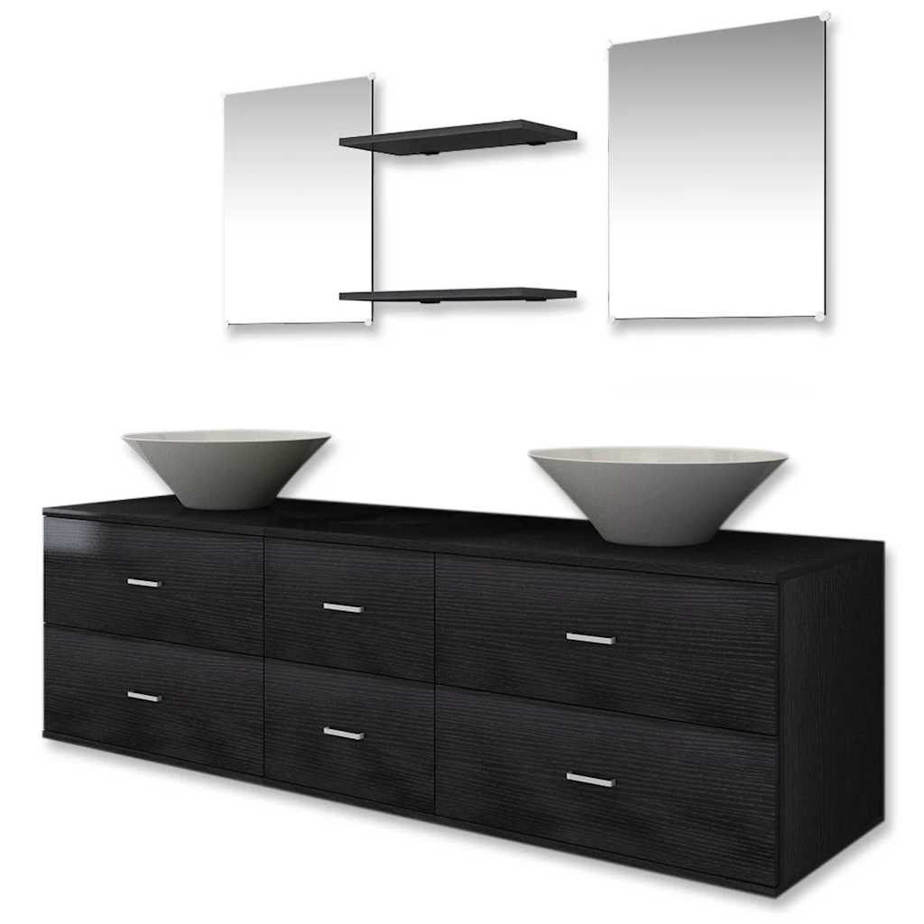 7-piece bathroom furniture set with sinks included, black