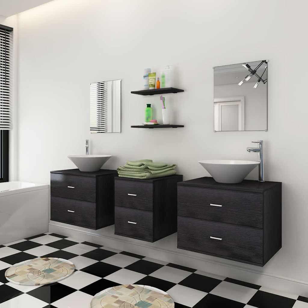 7-piece bathroom furniture set with sinks included, black