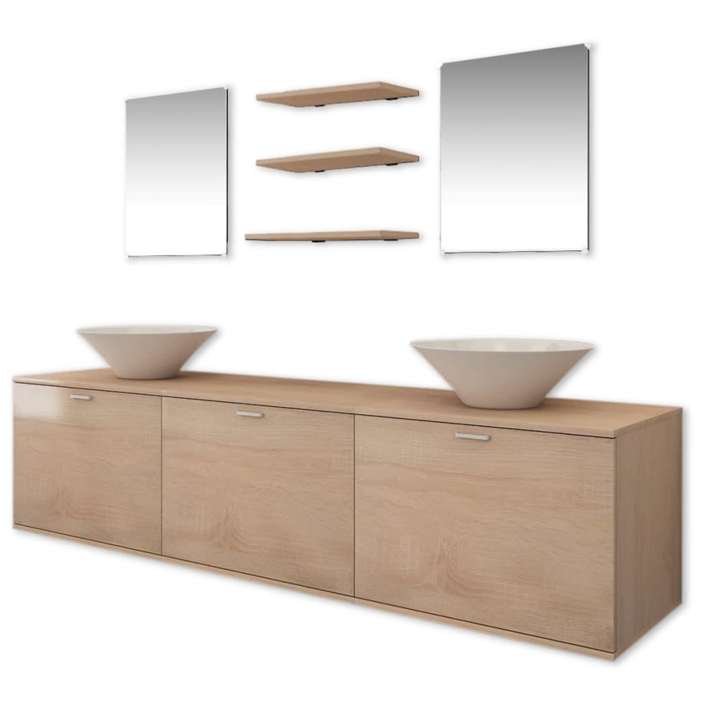 8-piece bathroom furniture set with sinks included, Beige