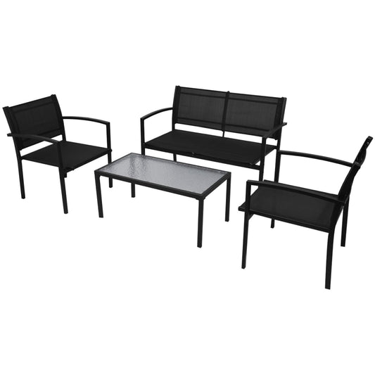 Set mobilier de grădină, 4 piese, negru, textilenă