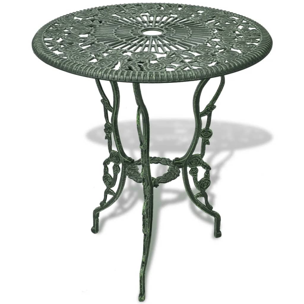 Bistro furniture set, 3 pieces, green, cast aluminum