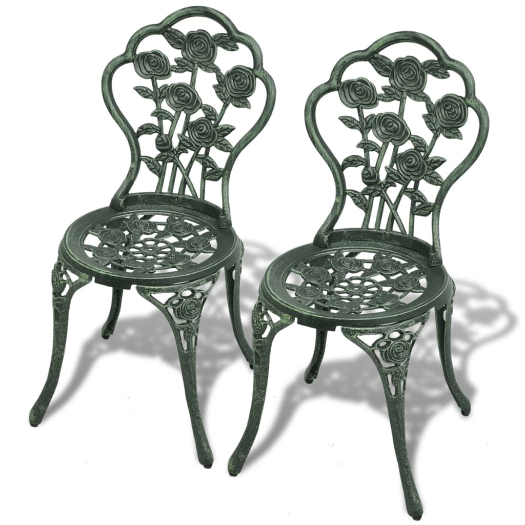 Set mobilier de bistro, 3 piese, verde, aluminiu turnat