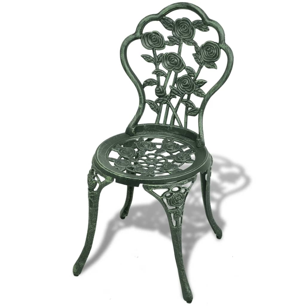 Set mobilier de bistro, 3 piese, verde, aluminiu turnat