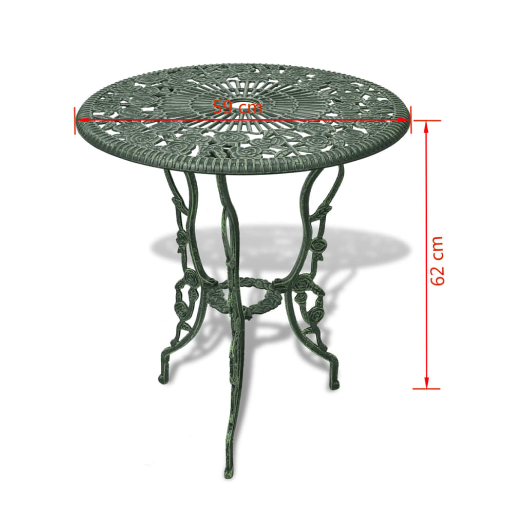 Set mobilier de bistro, 3 piese, verde, aluminiu turnat