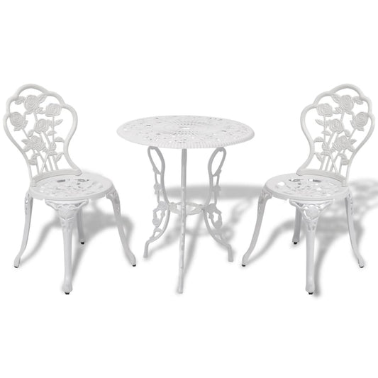 Set mobilier bistro, 3 piese, alb, aluminiu turnat