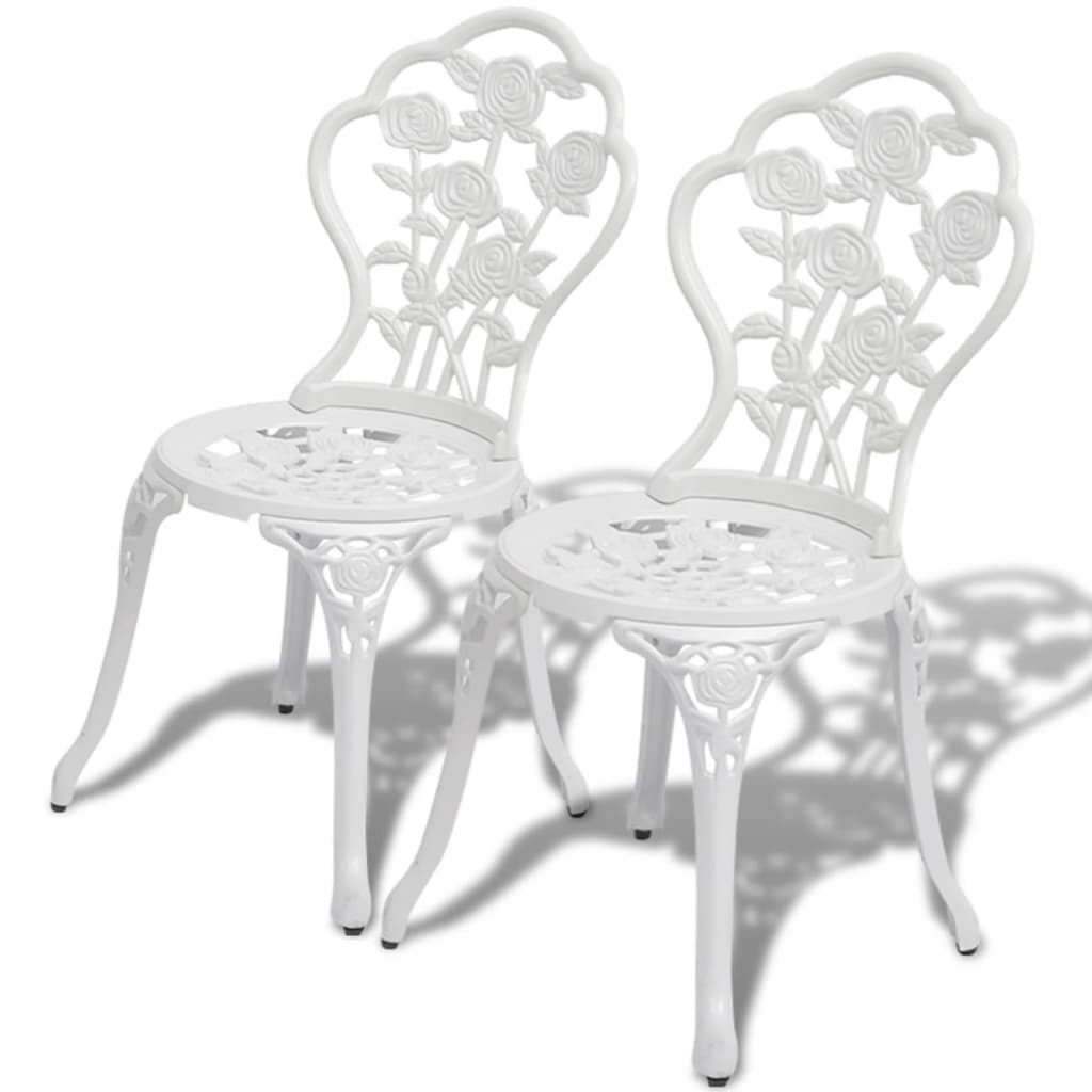 Bistro furniture set, 3 pieces, white, cast aluminum