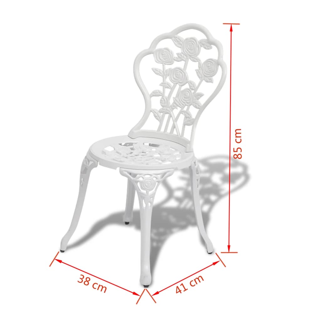 Bistro furniture set, 3 pieces, white, cast aluminum