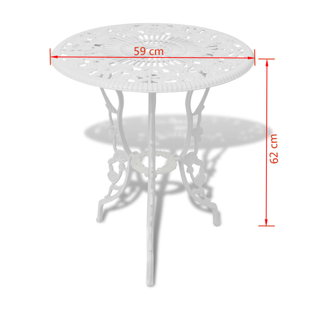 Bistro furniture set, 3 pieces, white, cast aluminum