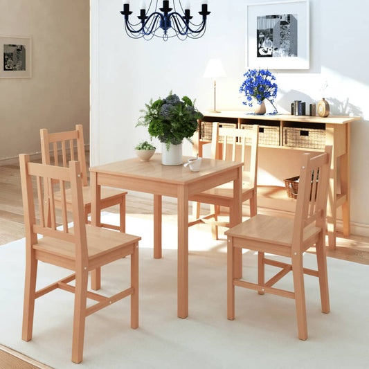 Pine wood table and chairs set, 5 pieces